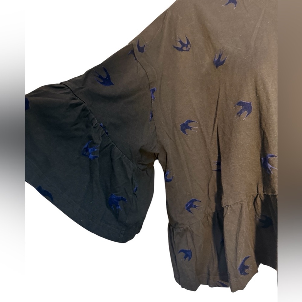 Alexander McQueen McQ Black Blue Velvet Swallow Flock Ruffled T Shirt - Picture 6 of 10
